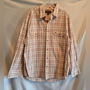 Timberland Men's Button Up Long Sleeve Plaid Shirt Size Large Cream/Brown/Red
